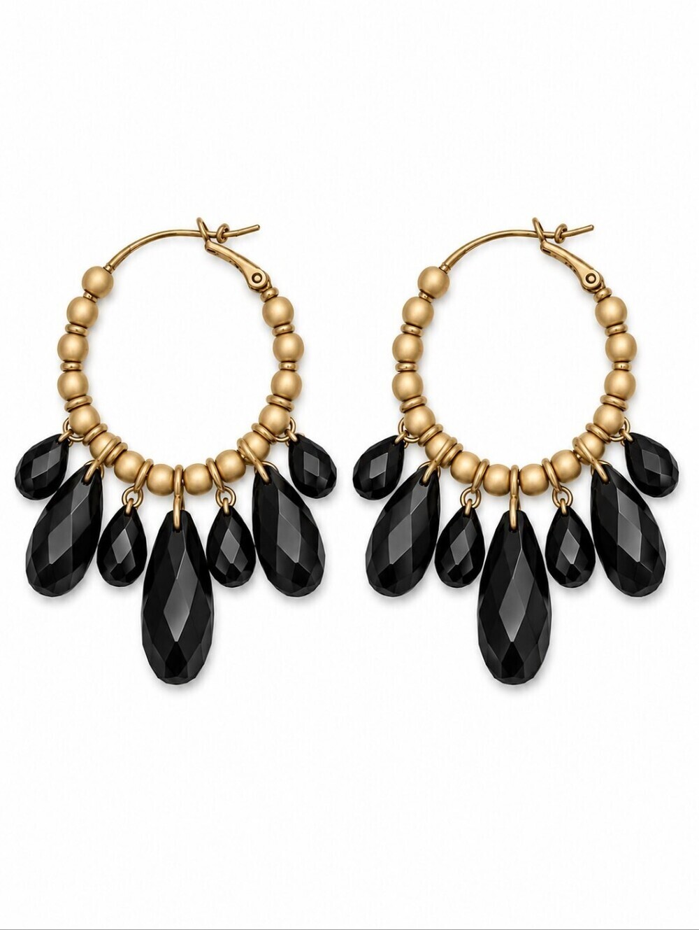 VTG Jumbo Gold Beaded Chandalier Punk Grunge Festival Hoop Earrings